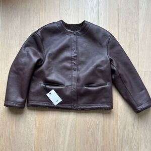 NWT Zapa Paris Marjorie Reversible Faux Fur Leather Jacket Sz 38 Brown Shearling